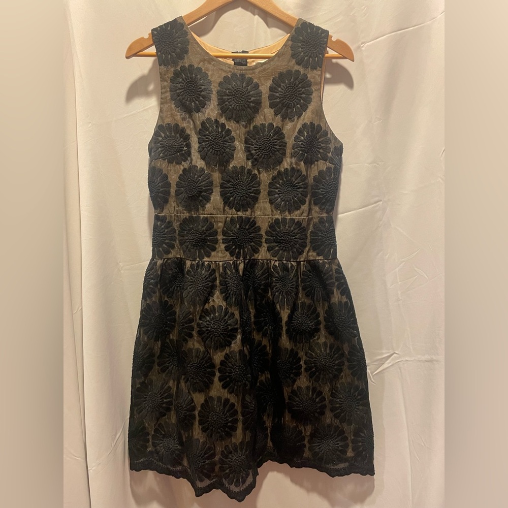 Leifsdottir Fit & Flare Sleeveless Sheer Black Dress with Tan Lining - Picture 3 of 16